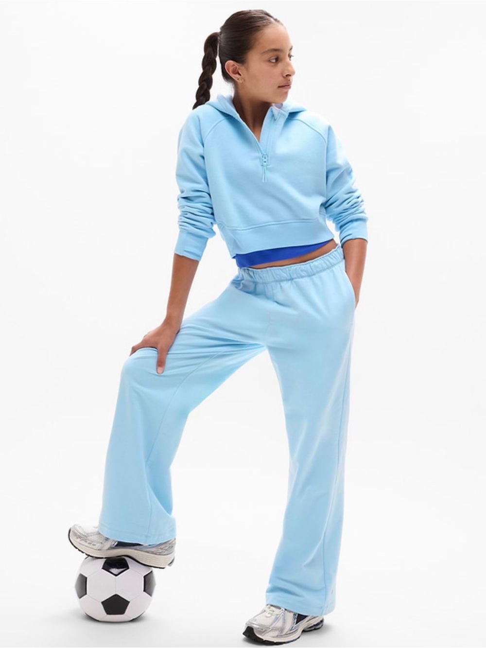 NWT Athleta Girl All Day Half Zip Mist Blue Hoodie Size XL/14 (#416369)